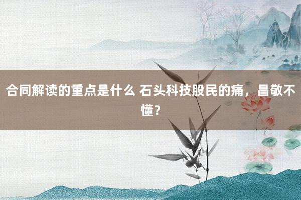 合同解读的重点是什么 石头科技股民的痛，昌敬不懂？