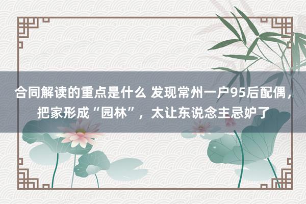 合同解读的重点是什么 发现常州一户95后配偶，把家形成“园林”，太让东说念主忌妒了