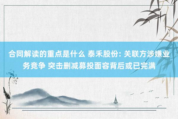 合同解读的重点是什么 泰禾股份: 关联方涉嫌业务竞争 突击删减募投面容背后或已完满